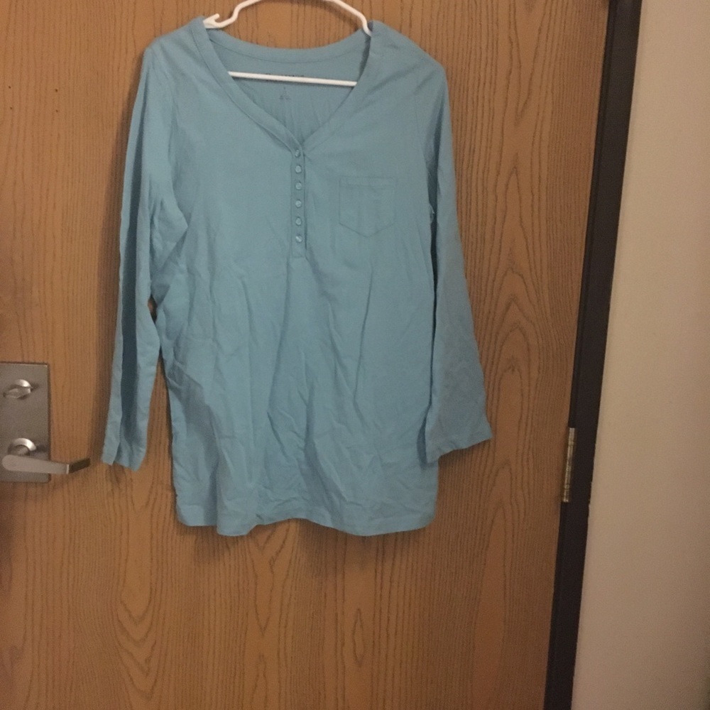 Romans Womens blue long sleeves button Tee shirt(12) A-51